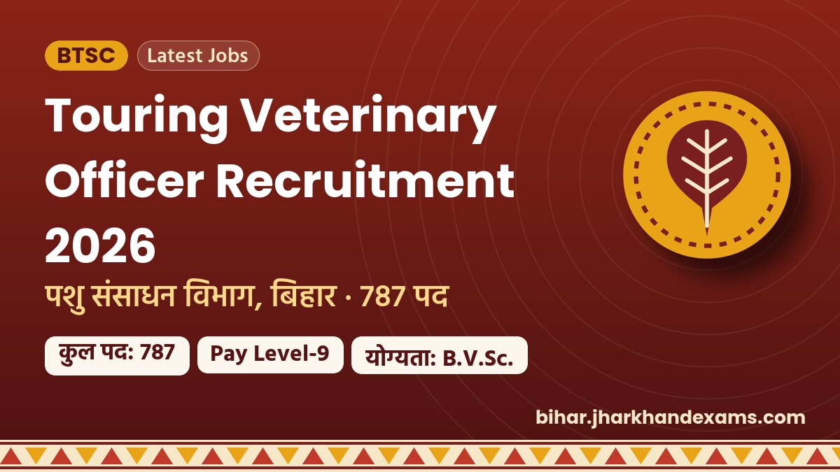 Touring Veterinary Officer Recruitment 2026 - पशु संसाधन विभाग, बिहार · 787 पद
